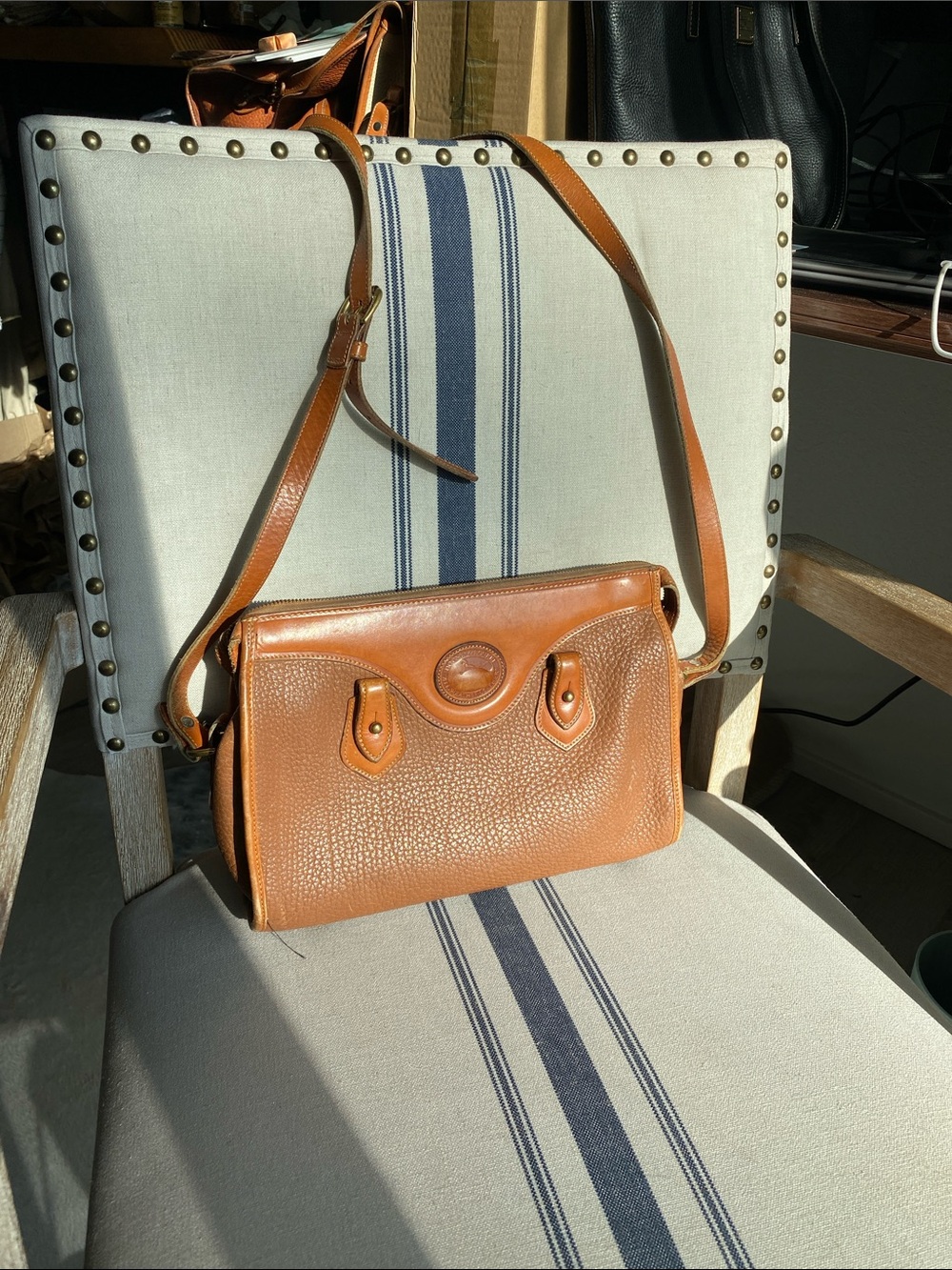 Dooney & Bourke Cognac Vintage Pebbled Leather Shoulder Bag made in USA